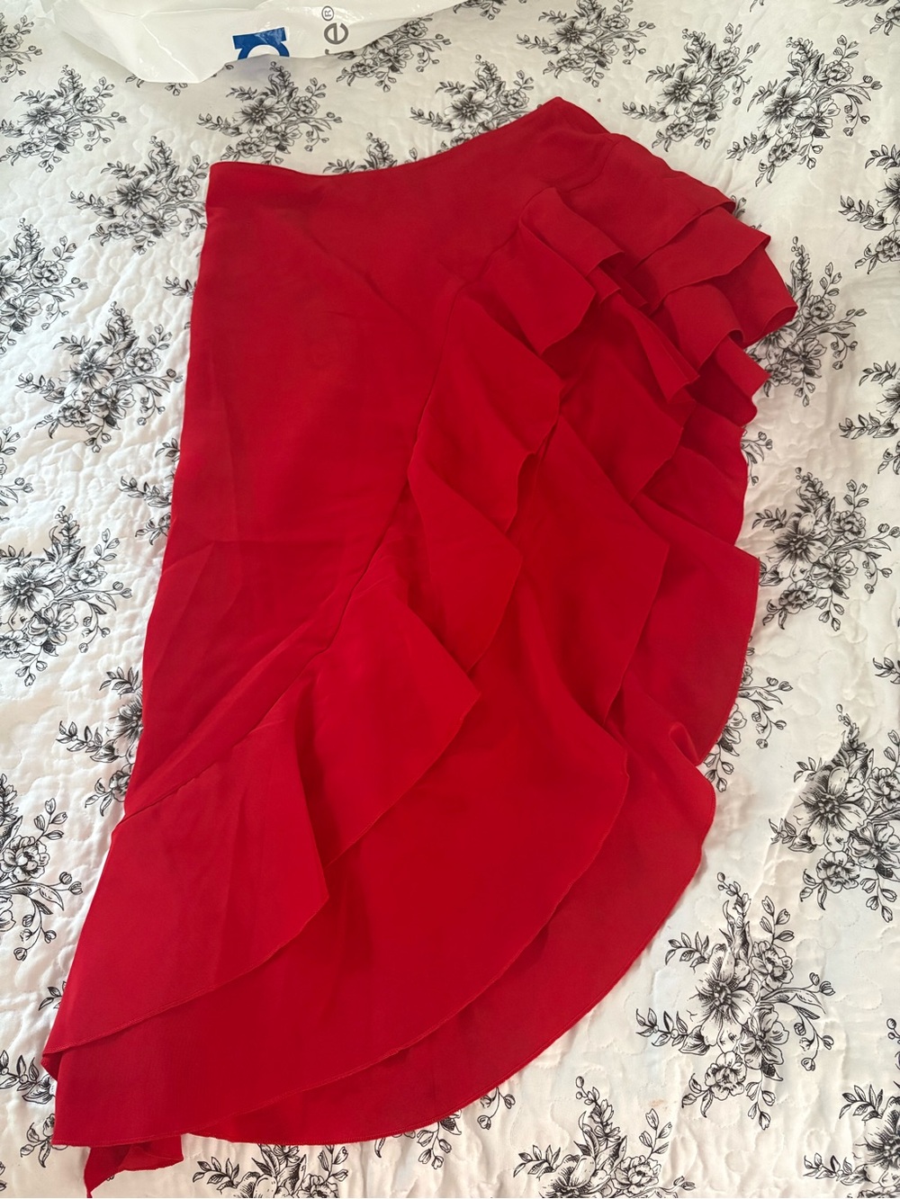 Revamped Red Ruffle Asymmetric High-Low Skirt